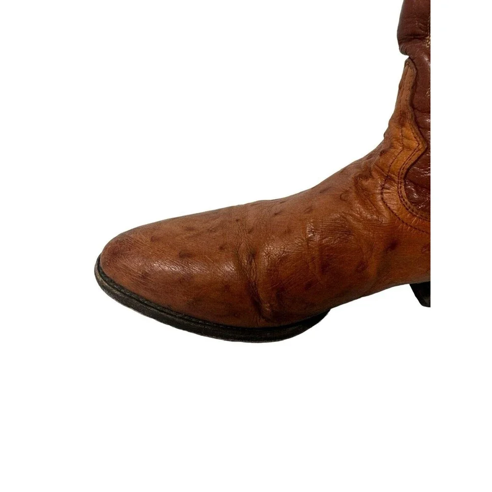Dan Post Two Tone Brown Ostrich Leather Cowboy Boots Men 9.5 D